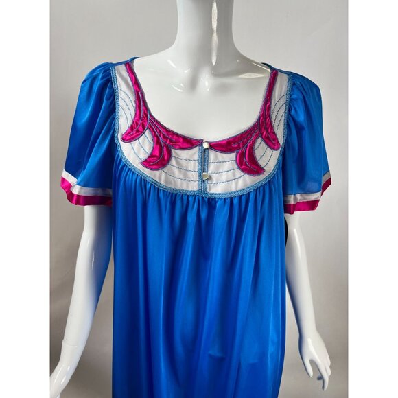 Vintage Henson Blue Nylon Nightgown With Pink & White Trim Small NWT Made in USA - Picture 15 of 16